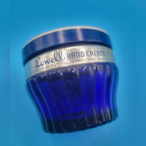 Vintage Lowell Hand Cream Blue Glass Jar